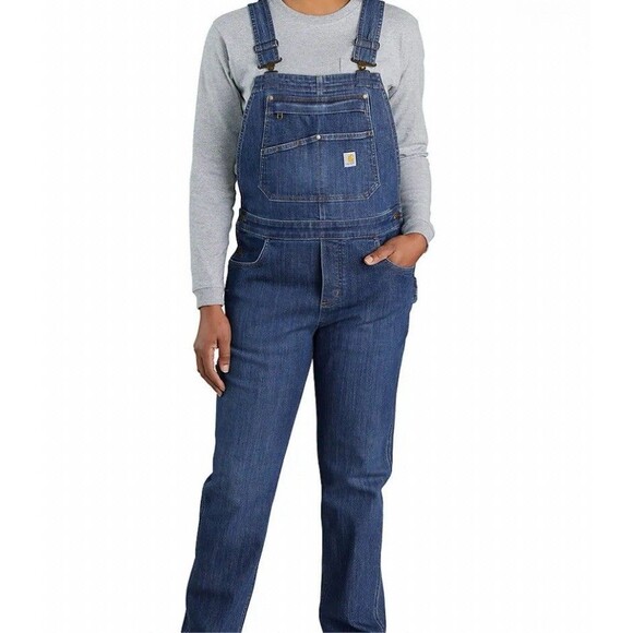 Carhartt Women's Rugged Flex Denim Bib Overalls 32x32 Renewal Workshop Workwear - Picture 1 of 16